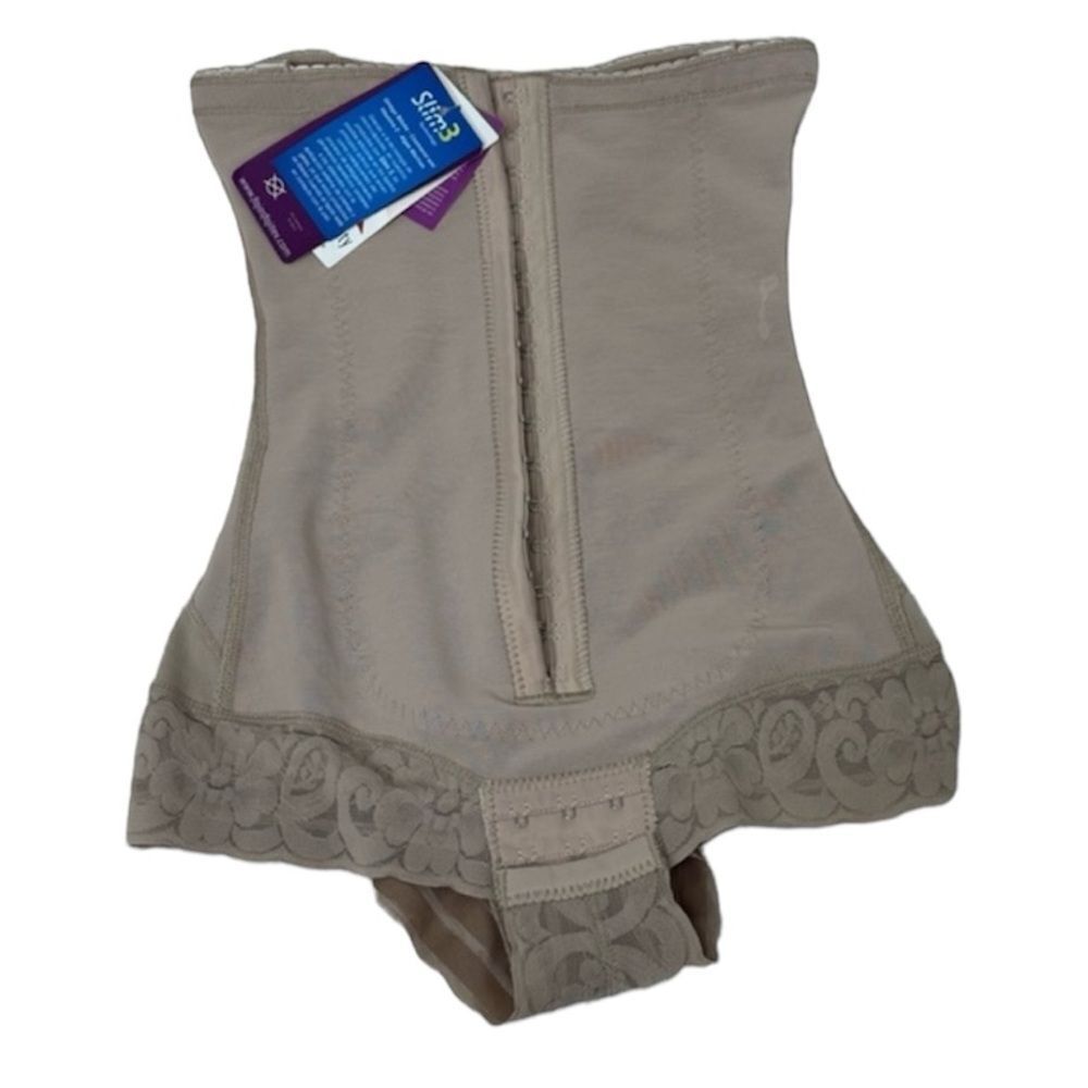 NEW Fajitex Womens Stretch Slim 3 Technology Lace Hook & Eye Shapewear Tan Small